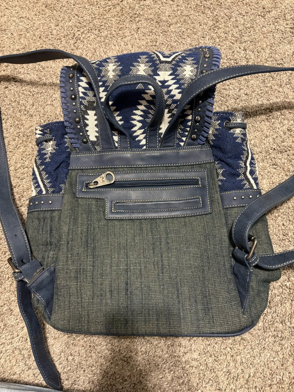 Montana West Blue and White Aztec Pattern Backpack
